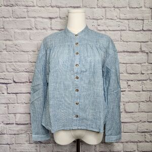 ANTHROPOLOGIE PILCRO Peasant Buttondown Blouse Blue White Stripe Sz XS OB1466686